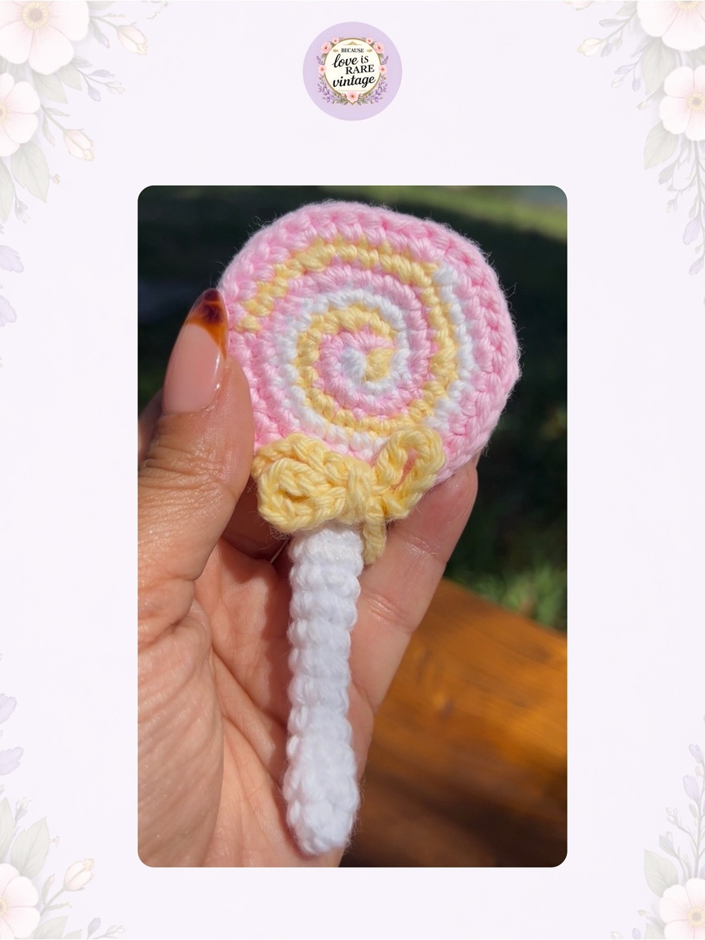 Crochet Swirl Lollipop • Pink, Yellow & White Whirly Pop